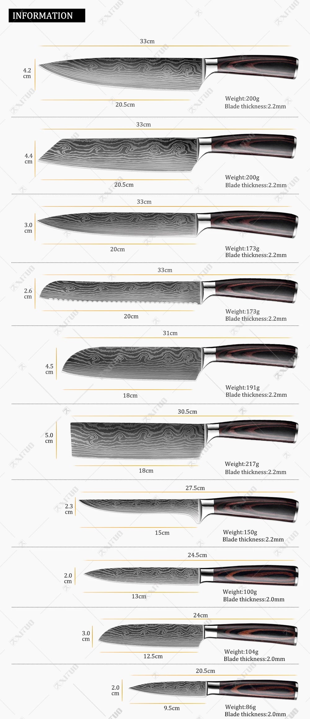 Damascus Pattern Steel Knife Set