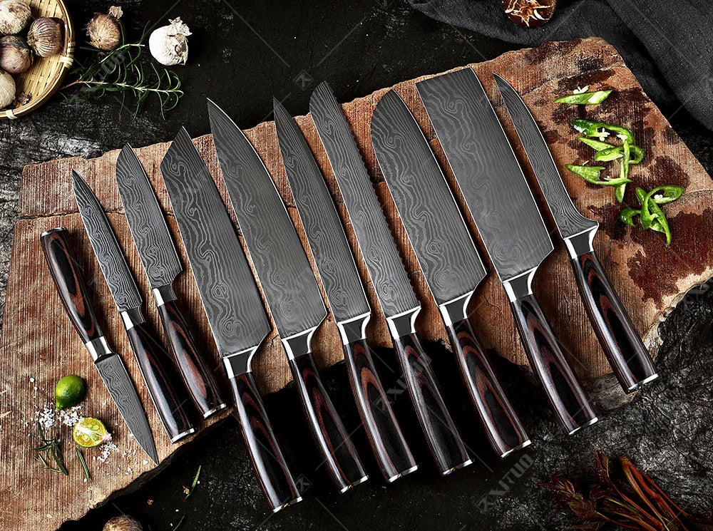 Damascus Pattern Steel Knife Set