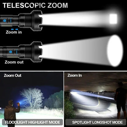 LED Rechargeable Tactical Flashlight 90000 High Lumens