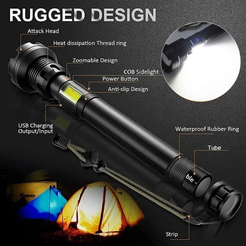 LED Rechargeable Tactical Flashlight 90000 High Lumens